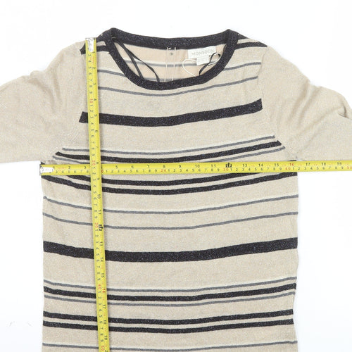 Monsoon Women Beige Striped Knit Long Sleeve Top Size 10