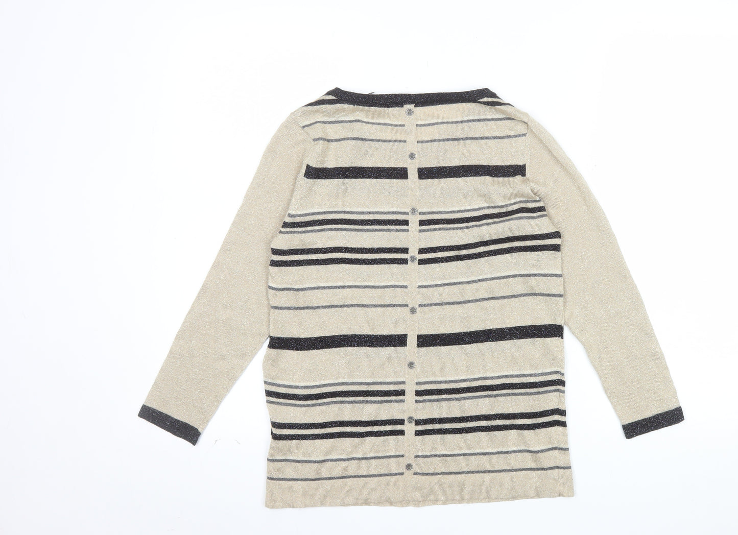 Monsoon Women Beige Striped Knit Long Sleeve Top Size 10