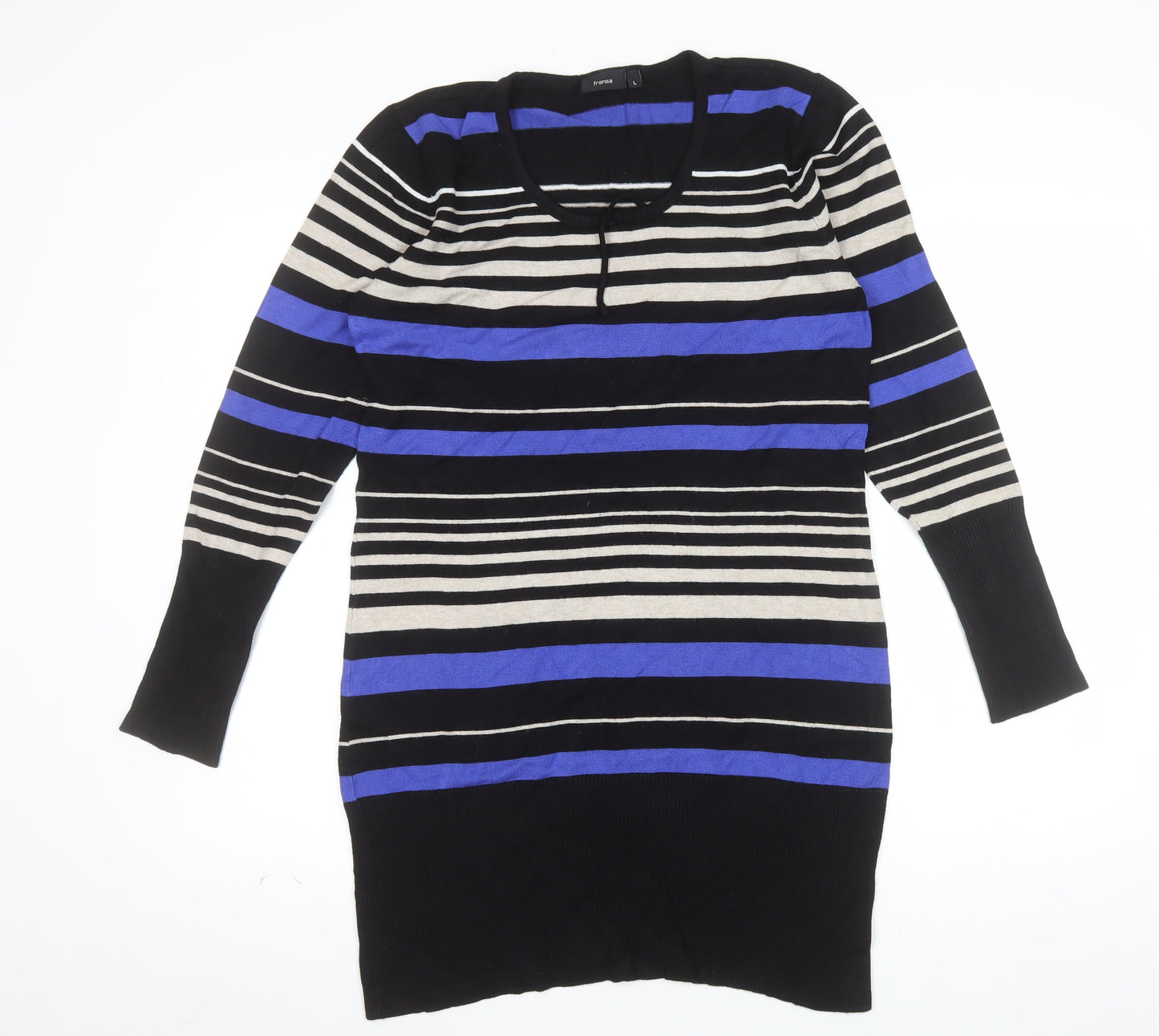 Fransa Women's Multicoloured Striped Long Sleeve Pullover Jumper L