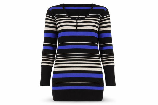 Front view of Fransa Women's Multicoloured Striped Long Sleeve jumper L