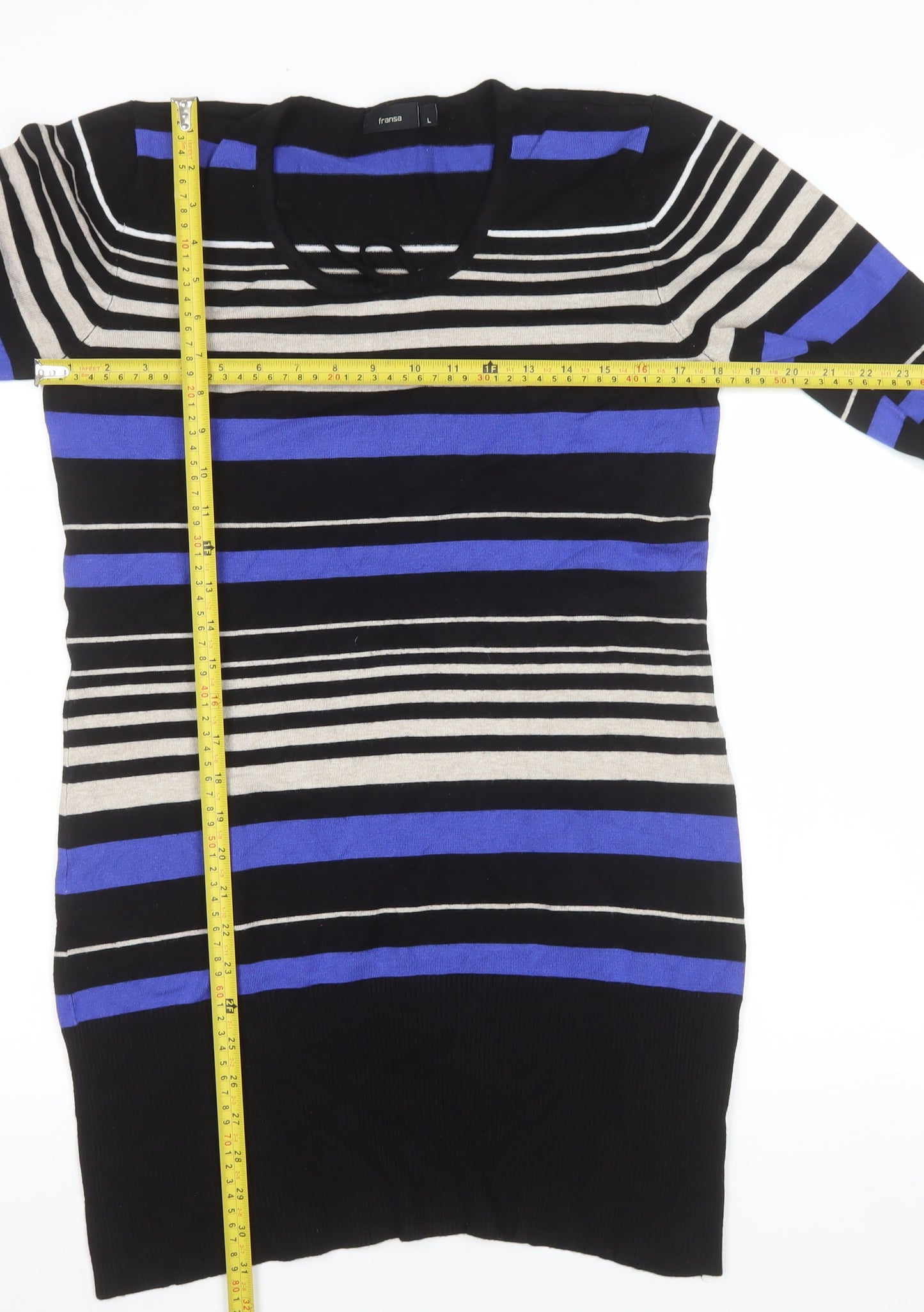 Fransa Women's Multicoloured Striped Long Sleeve Pullover Jumper L