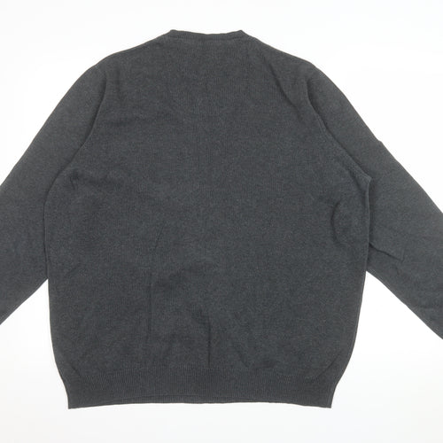Marks and Spencer Men's Grey Cotton V-Neck Jumper L Regular Fit