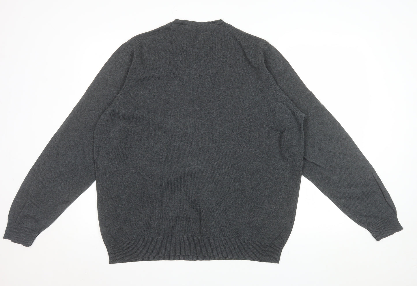 Marks and Spencer Men's Grey Cotton V-Neck Jumper L Regular Fit