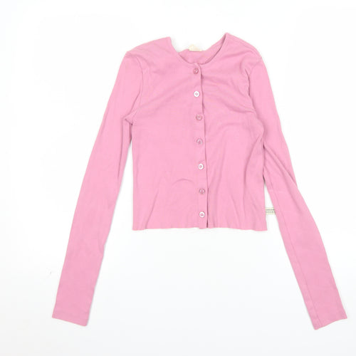 Urban Outfitters Womens Pink XS Cropped Button-Up Cotton Cardigan