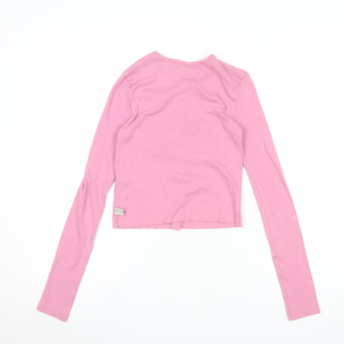 Urban Outfitters Womens Pink XS Cropped Button-Up Cotton Cardigan