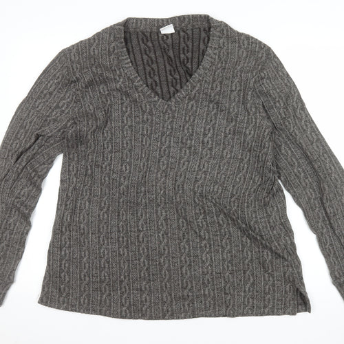 DAGi Women Grey Cable-Knit V-Neck Long Sleeve Jumper XL
