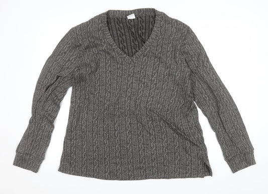 DAGi Women Grey Cable-Knit V-Neck Long Sleeve Jumper XL