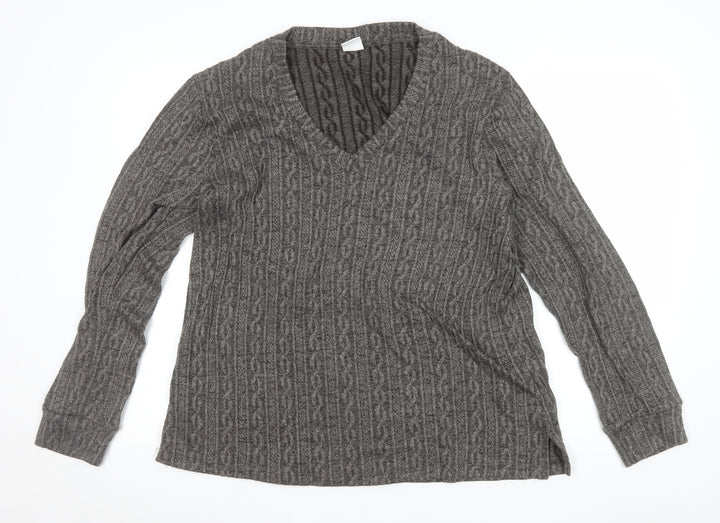 DAGi Women Grey Cable-Knit V-Neck Long Sleeve Jumper XL