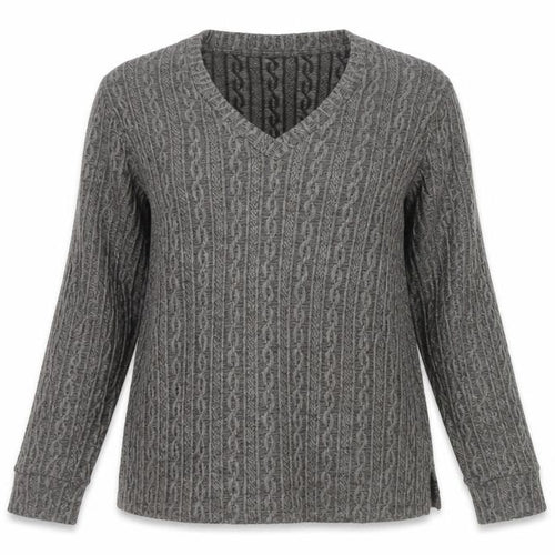 DAGi Women Grey Cable-Knit V-Neck Long Sleeve Jumper XL