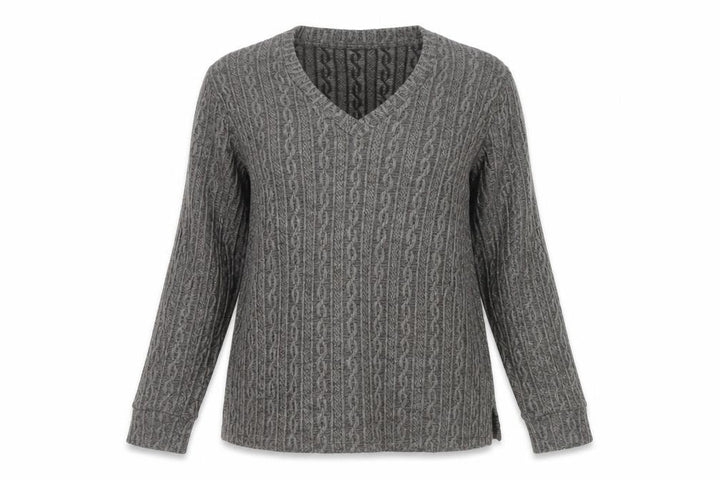 DAGi Women Grey Cable-Knit V-Neck Long Sleeve Jumper XL