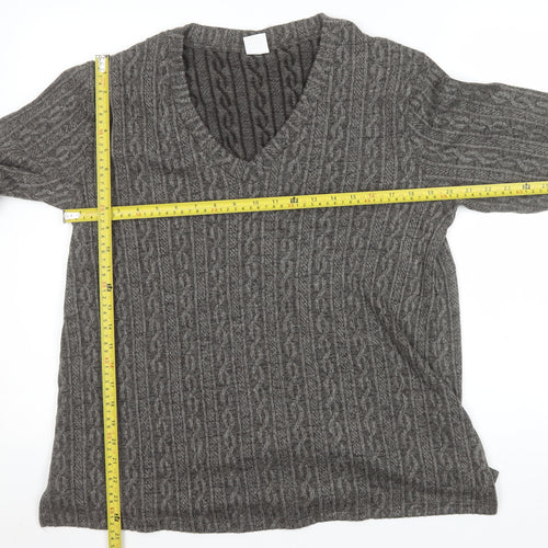 DAGi Women Grey Cable-Knit V-Neck Long Sleeve Jumper XL