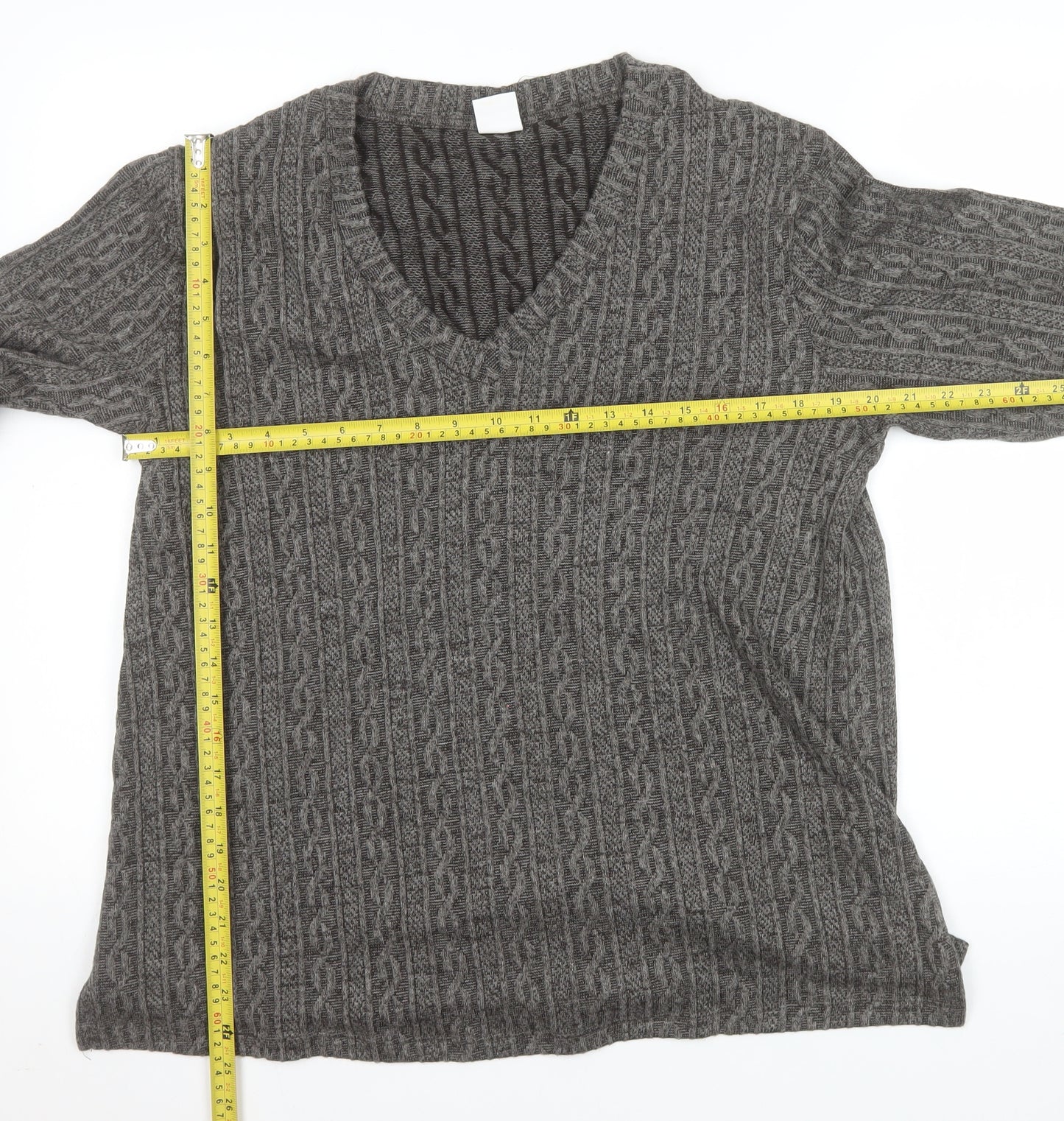 DAGi Women Grey Cable-Knit V-Neck Long Sleeve Jumper XL