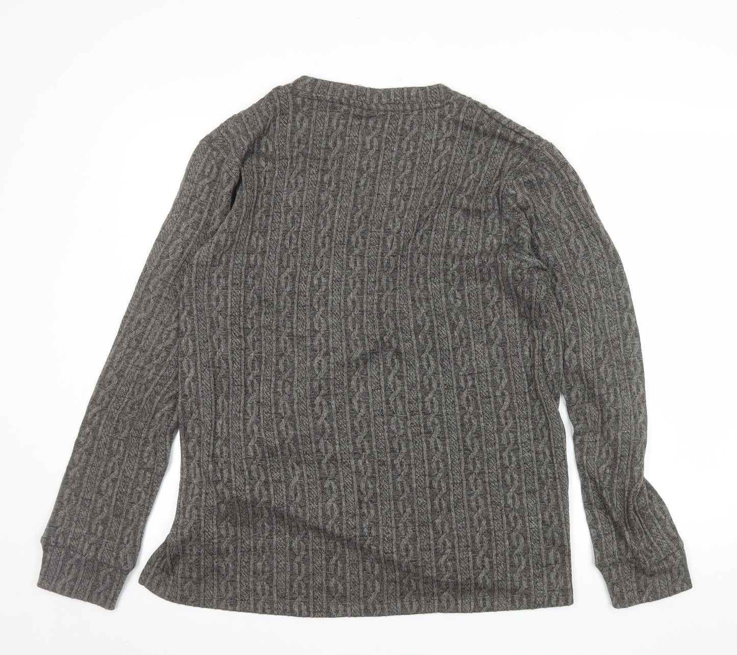 DAGi Women Grey Cable-Knit V-Neck Long Sleeve Jumper XL