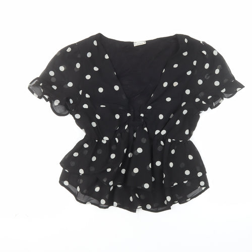 Pimkie Women’s Black Polka Dot Chiffon Tunic Blouse XS