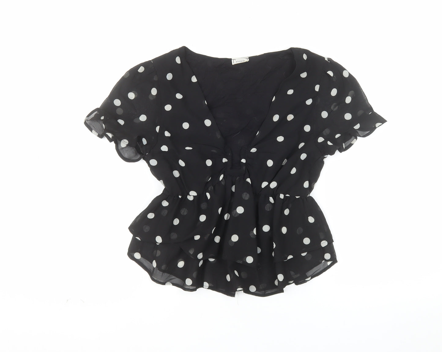 Pimkie Women’s Black Polka Dot Chiffon Tunic Blouse XS