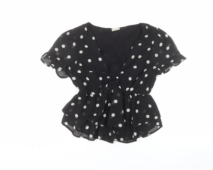 Pimkie Women’s Black Polka Dot Chiffon Tunic Blouse XS