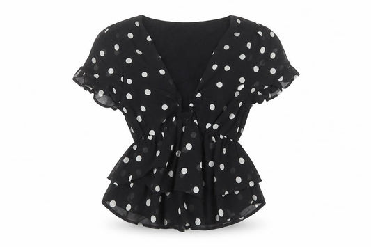Front view of Pimkie Women’s Black Polka Dot Chiffon Tunic Blouse XS