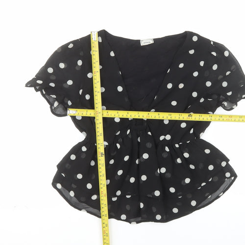 Pimkie Women’s Black Polka Dot Chiffon Tunic Blouse XS