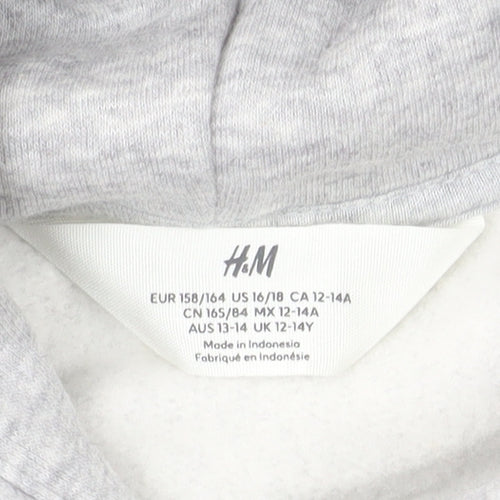 H&M Girls Grey Pullover Fleece Hoodie 13-14 Years Regular Fit