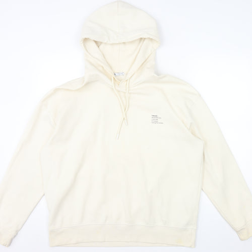 ZARA Womens Beige Pullover Hoodie Size 14 Cotton Blend Casual