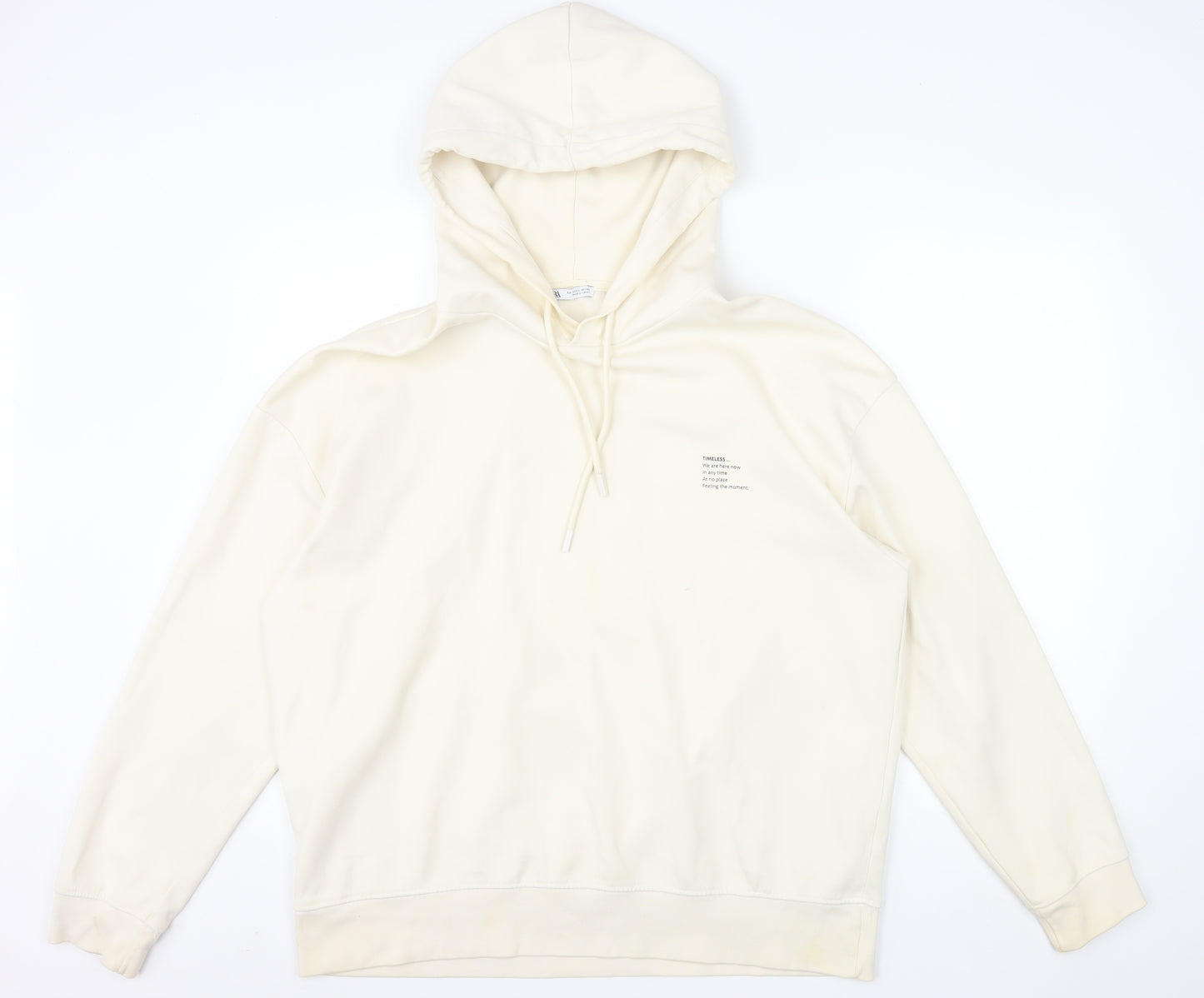 ZARA Womens Beige Pullover Hoodie Size 14 Cotton Blend Casual