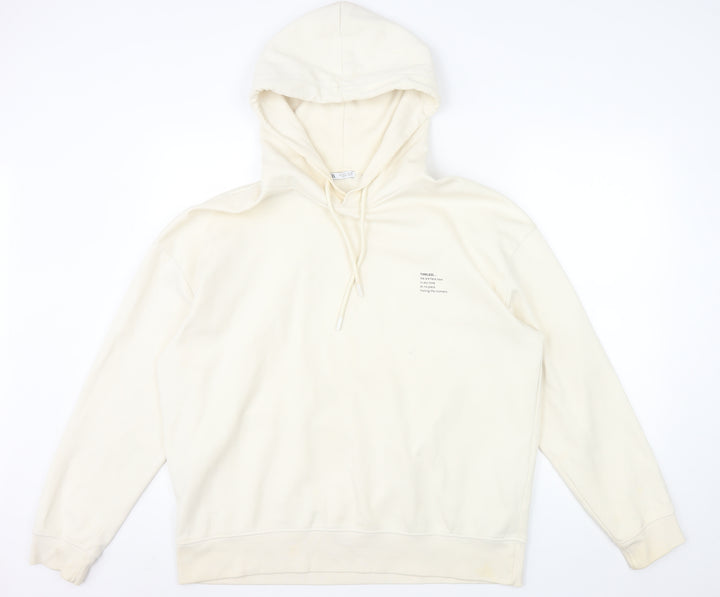 ZARA Womens Beige Pullover Hoodie Size 14 Cotton Blend Casual