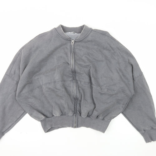 ZARA Womens Grey Full Zip Sweatshirt Size 10 Relaxed Fit
