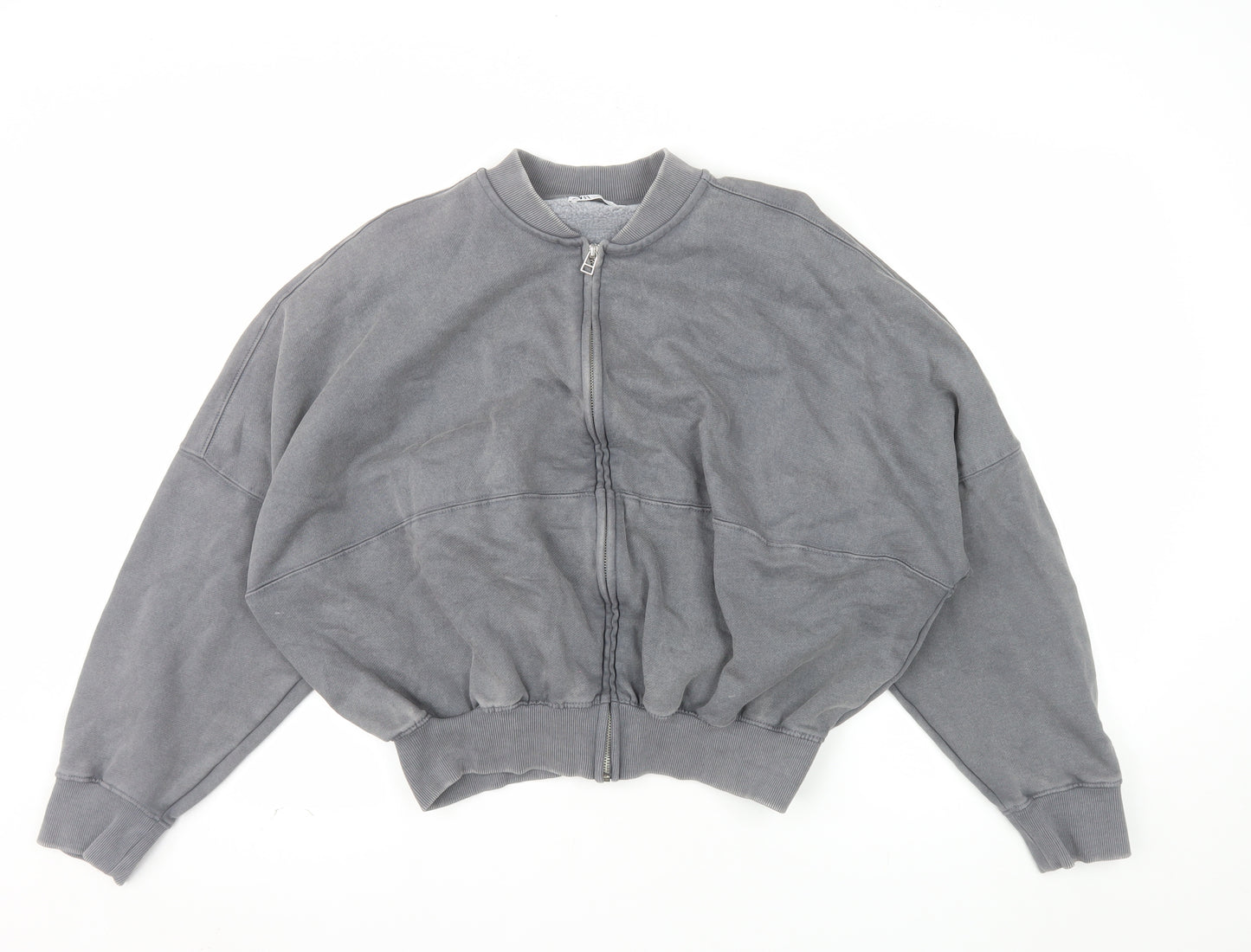 ZARA Womens Grey Full Zip Sweatshirt Size 10 Relaxed Fit