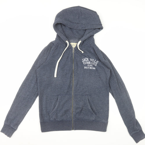 Jack Wills Womens Blue Full Zip Hoodie Size 12 Cotton Blend Casual