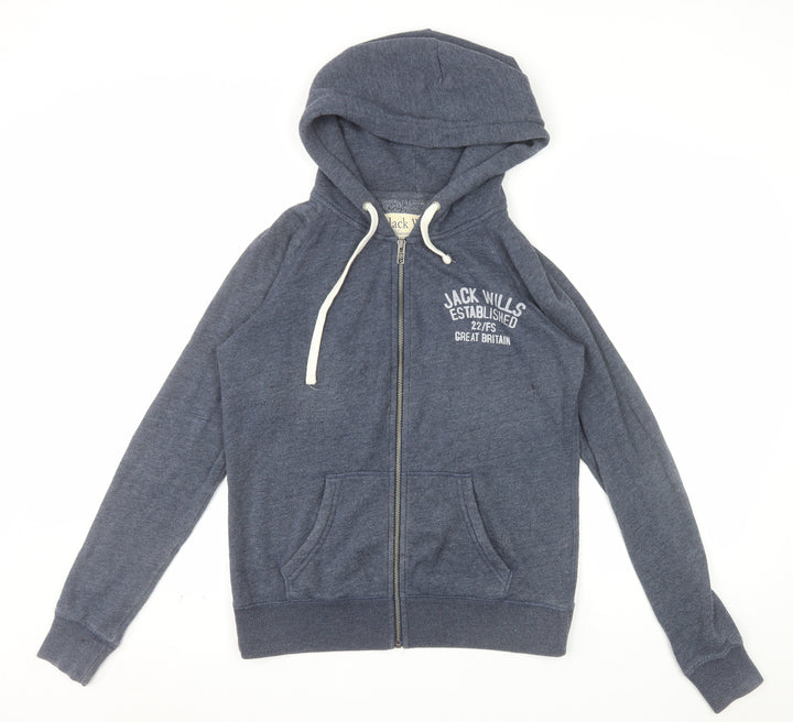 Jack Wills Womens Blue Full Zip Hoodie Size 12 Cotton Blend Casual