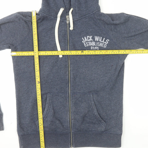 Jack Wills Womens Blue Full Zip Hoodie Size 12 Cotton Blend Casual