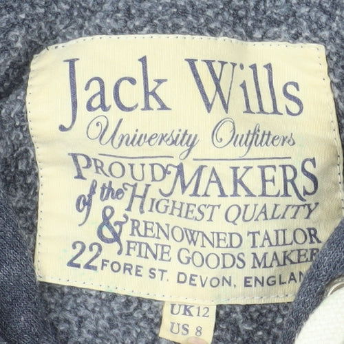 Jack Wills Womens Blue Full Zip Hoodie Size 12 Cotton Blend Casual