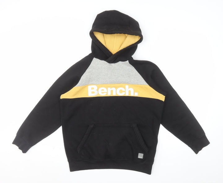 Bench Boys Black Yellow Colourblock Pullover Hoodie Age 13 Cotton Blend