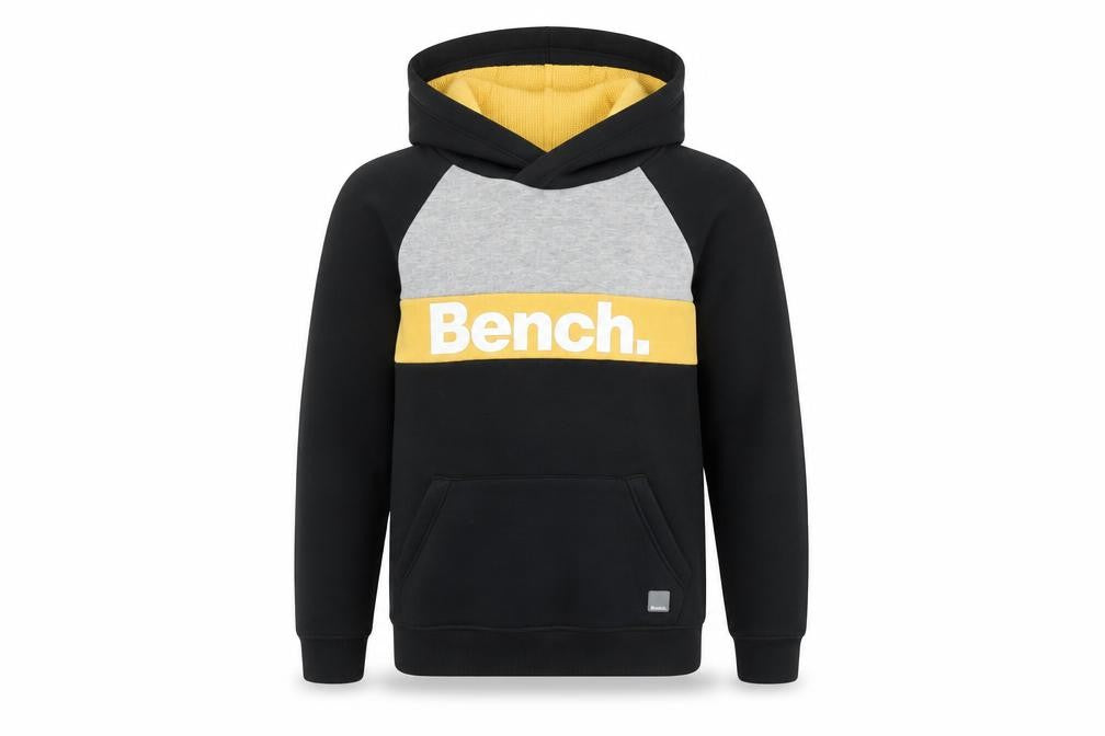 Bench Boys Black Yellow Colourblock Pullover Hoodie Age 13 Cotton Blend