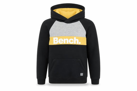 Bench Boys Black Yellow Colourblock Pullover Hoodie Age 13 Cotton Blend
