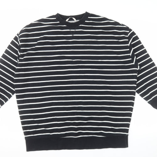 Tu Woman Black & White Striped Cotton Pullover Sweatshirt M