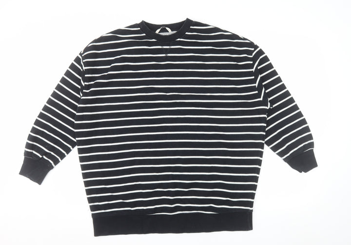 Tu Woman Black & White Striped Cotton Pullover Sweatshirt M
