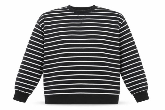 Front view of Tu Woman Black & White Striped Cotton Pullover Sweatshirt M