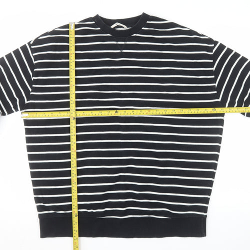 Tu Woman Black & White Striped Cotton Pullover Sweatshirt M