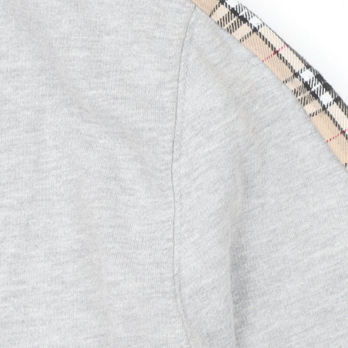 BEST Women Grey Checked Sleeve Cropped Pullover Sweatshirt M