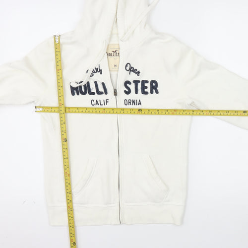 Hollister Women’s White Full Zip Hoodie Medium Cotton Blend Embroidered