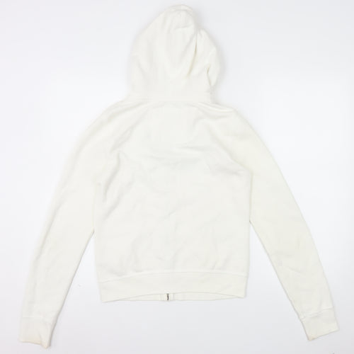 Hollister Women’s White Full Zip Hoodie Medium Cotton Blend Embroidered