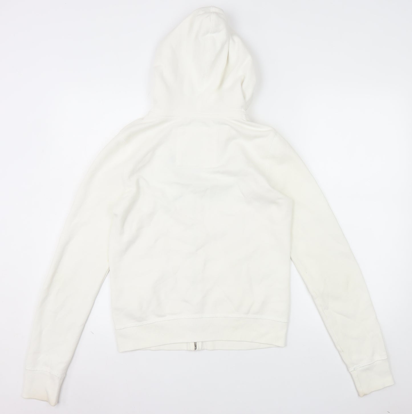 Hollister Women’s White Full Zip Hoodie Medium Cotton Blend Embroidered