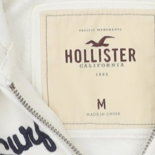 Hollister Women’s White Full Zip Hoodie Medium Cotton Blend Embroidered