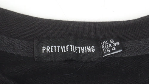 PrettyLittleThing Womens Black UK 8 Cropped Pullover Sweatshirt