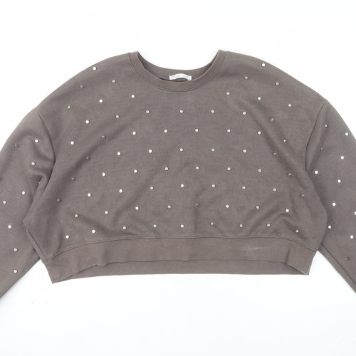 Zara Women Brown Studded Pullover Sweatshirt Size M