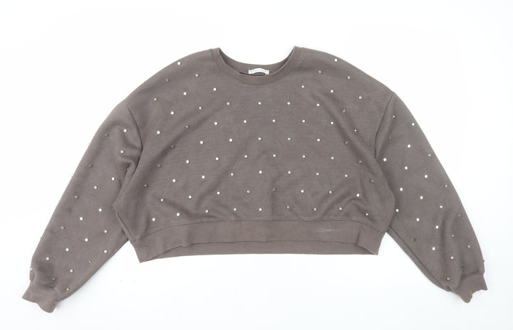 Zara Women Brown Studded Pullover Sweatshirt Size M