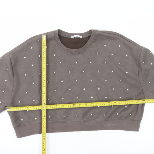 Zara Women Brown Studded Pullover Sweatshirt Size M