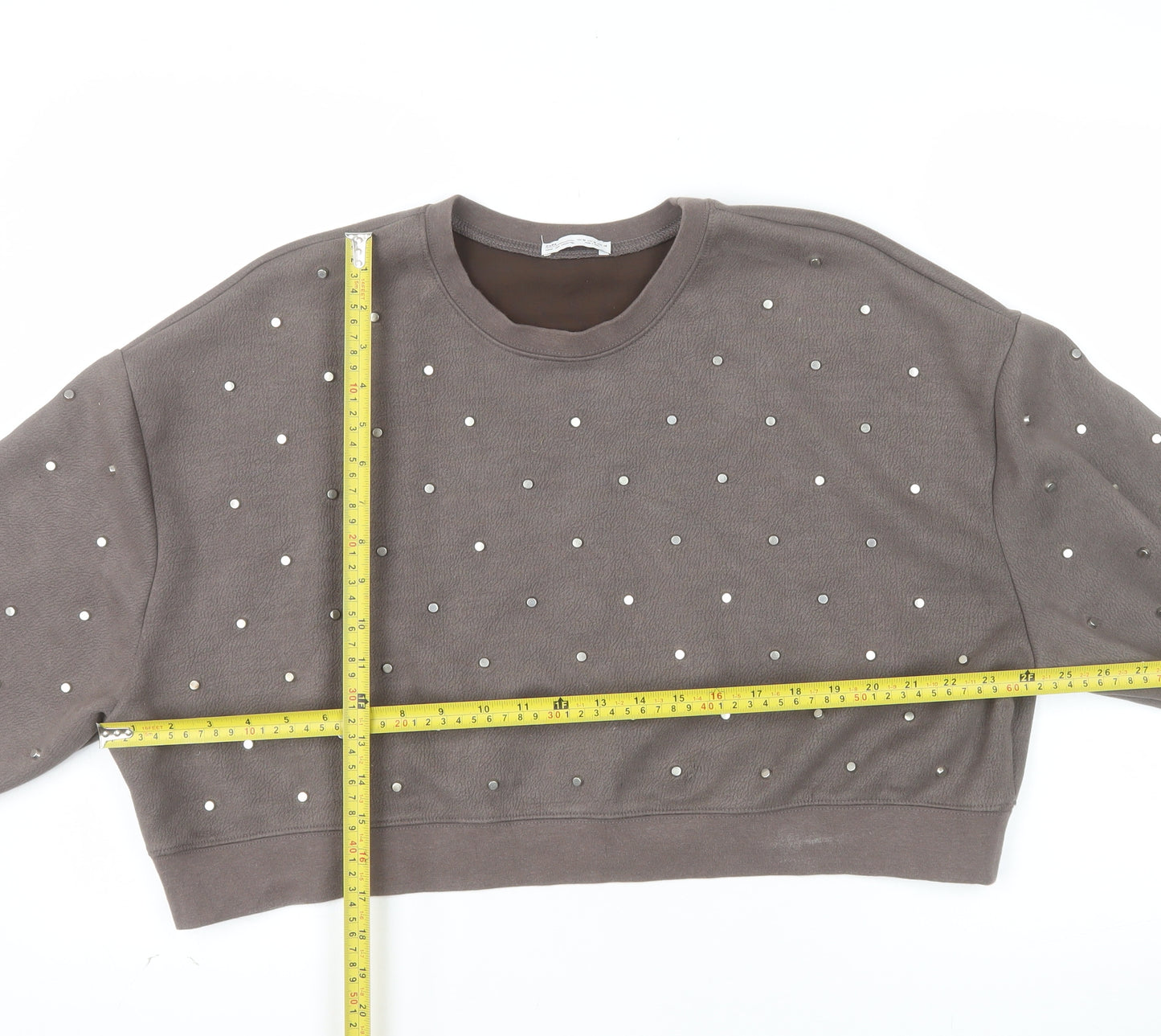 Zara Women Brown Studded Pullover Sweatshirt Size M