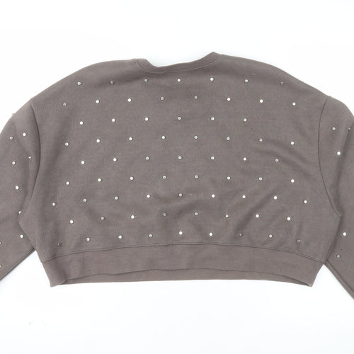 Zara Women Brown Studded Pullover Sweatshirt Size M
